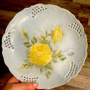 Yellow roses hand painted plate vintage